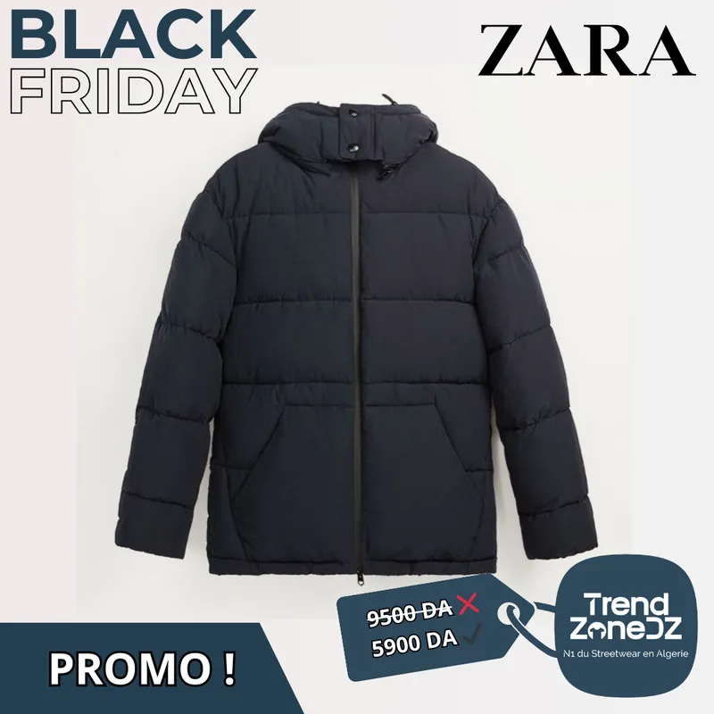 ZARA : VESTE REMBOURRÉE À CAPUCHE NOIRE