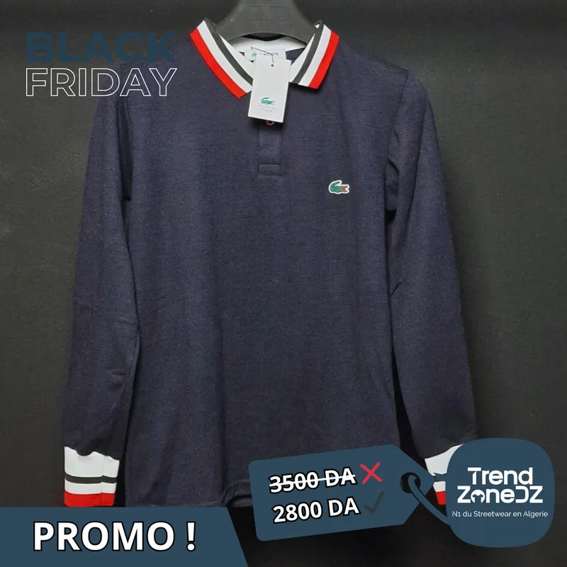 Pull LACOSTE Bleu avec ruban Blanc/Rouge